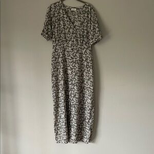 Roolee Floral Midi Dress in Black and White